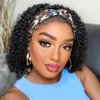 LEOSA Afro Kinky Headband Wig Short Afro Kinky Curly Wigs for Black Women Synthetic Deep Wave Glueless Wigs with Headband Attached Black Curly Headband Wig Half Wigs for Black Women Scarf Wig