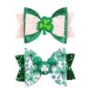 Glitter St Patrick's Day Hair Bow Clips Girls Green Shamrock Hair Barrettes Accessories Kids Irish Lucky Clover Party Costume Supplies