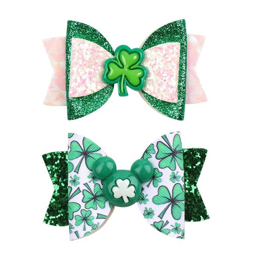 Glitter St Patrick's Day Hair Bow Clips Girls Green Shamrock Hair Barrettes Accessories Kids Irish Lucky Clover Party Costume Supplies