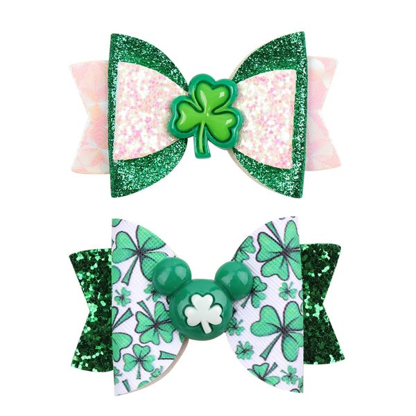 Glitter St Patrick's Day Hair Bow Clips Girls Green Shamrock Hair Barrettes Accessories Kids Irish Lucky Clover Party Costume Supplies