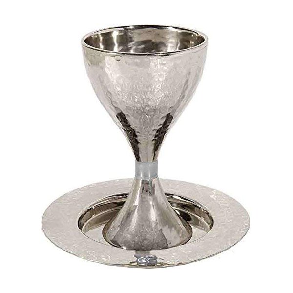 Yair Emanuel Hammered Modern Kiddush Cup with Silver Ring