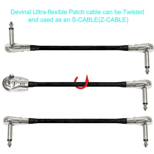 Devinal Guitar Patch Cable 12 inch, Instrument Effects Adapter Set 3 Pack, Pedal Boards Cord 1 feet kit, 1/4 Mono Right Angle Pancake Type Connectors, Ts Low-Profile Plug