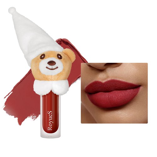MIESCHER Muppet Bear Matte Lipstick Lip Mud Long-Lasting Velvet Creamy Matte Lip Gloss Lipstick Waterproof Velvet Lip Stain Ice Cream Mist Finish, Smudge-Proof Lip Glaze Christmas Gift For Women(05#)