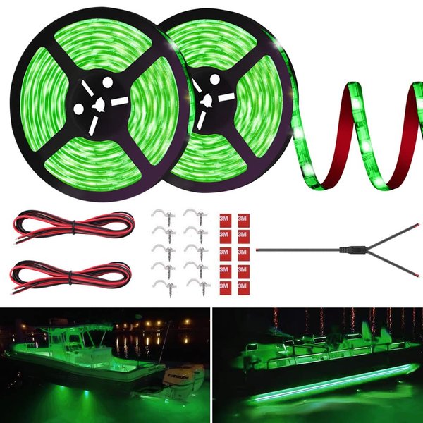 LED Boat Strip Lights, 32.8FT Marine Pontoon Led Lights, Waterproof Boat Interior Light, Under Gunnel Lights, Boat Deck Light, Night Fishing Lights, Good for Pontoon Bass Fishing Yacht Kayak (Green)