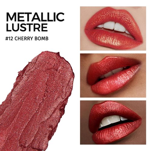 Silk Finish Lipstick, Long Lasting Waterproof 24 Hours Hydrating Rich Buildable Lip Color (#12 CHERRY BOMB)
