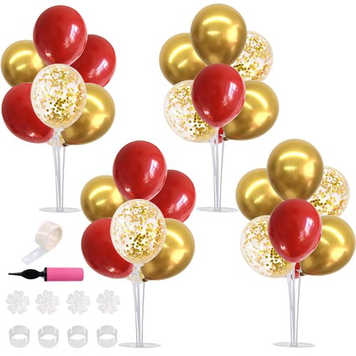 TONIFUL 4 Set Balloon Stand Kit with Balloons for 2025 Graduation Christmas Wedding Anniversary Chinese New Year Birthday Party Decorations,New Years 2025（Red Gold）