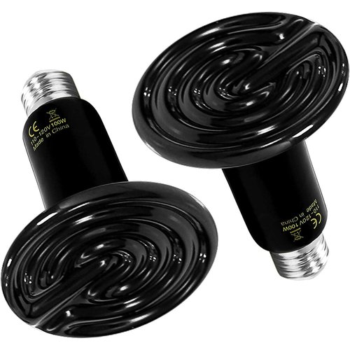 HealSmart Reptile Heat Lamp 100W 2-Pack Ceramic Heat Emitter, No Light Emitting Heat Bulbs for Amphibian Pet Brooder Coop Incubating Chicken, Lizard Bearded Dragon Turtle Snake Terrarium Black