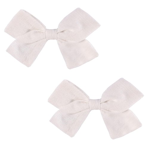 3.5in Baby Girl Hair Clips - Fully Lined Non-Slip Barrettes for Fine Hair, 2-Pack Bows in White