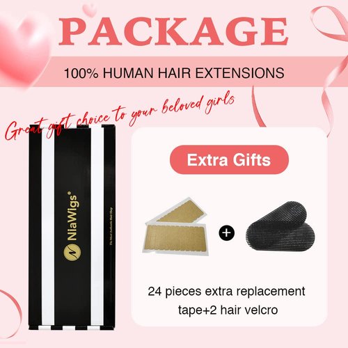 Kinky Straight Tape In Extensions Human Hair for Black Women Niawigs Tape In Hair Extensions 100% Human Hair 40pcs Kinky Straight Tape Ins 100G Natural Black 18 Inches