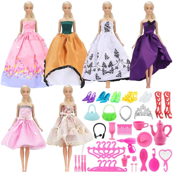 SOTOGO 56 Pieces Doll Clothes and Accessories for 11.5 Inch Girl Doll Happy Party Playset Include 6 Sets Handmade Doll Outfits Fashion Doll Dresses Party Doll Gowns 50 Pieces Doll Accessories