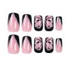 RikView French Tip Nails Square Press on Nails Medium Fake Nails Black Nails with Butterfly Design Glossy Nails 24 PCS