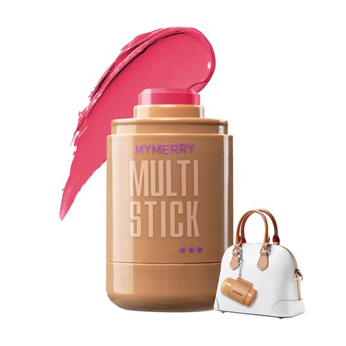 Blush Stick For Cheeks Lips Eyes W/Leather Keychain,Cream Blush Stick,Monochromatic Multi Stick,Pocket Portable For Travel,Dewy Finish,Buildable & Blendable Color | 02# Cheeky-Poppy Pink,0.2 Fl.Oz