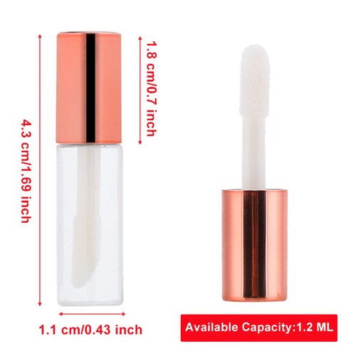 YIPINER Case of 90 packs, Empty Plastic Clear Lip Gloss Tubes Lip Balm Bottle Container Rose Gold Transparent 1.2ML Makeup Tool for Women (90 pcs, Rose Gold)