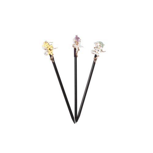 3Pcs Chinese Traditional Flower Hair Sticks,Antique Wooden Hairpins Simple Jade Buckle Hair Sticks Classical Hanfu Hair Accessories for Women Girls