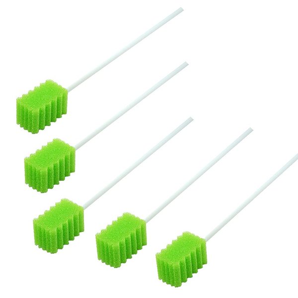 MUNKCARE Treated Oral Swabs with Dentifrice- Flavored Dental Swabs Individually Wrapped Fruit Green Tooth Shape for Oral Cavity Cleaning Sponge Swab, Box of 100 counts