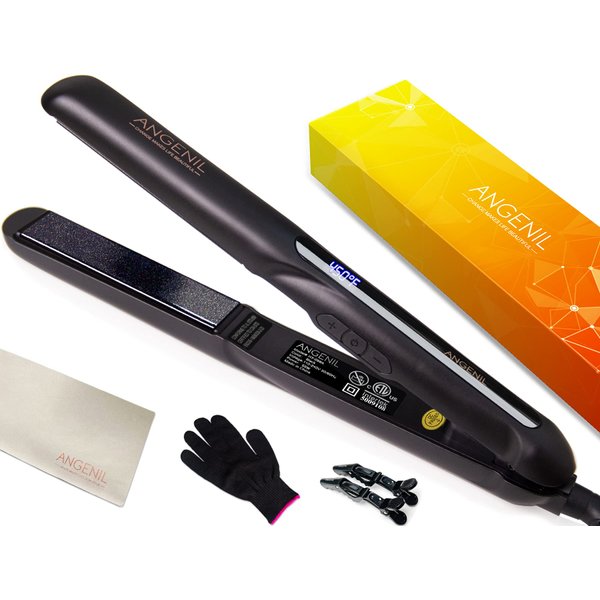 ANGENIL Argan Oil Flat Iron Hair Straightener and Curler 2 in 1, Dual Voltage Hair Straightening Curling Iron, Professional Flat Iron 1 Inch Tourmaline Ceramic Hair Straighteners for Women Gift