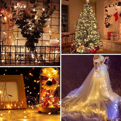 4-Pack 33FT 100 LED Fairy Lights Battery Operated with Remote & Timer, Waterproof Twinkle String Lights Outdoor Indoor 8 Modes for Bedroom Classroom Dorm DIY Christmas Party Garden Tree (Warm White)