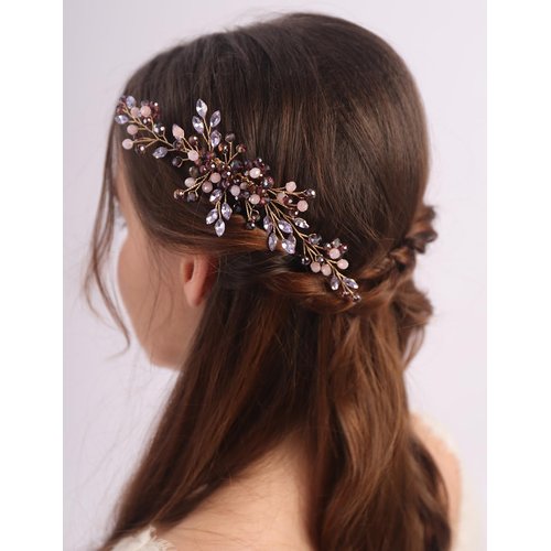 Rumtock Purple Crystal Gold Hair Comb for Wedding Brides Women Vintage Hair Accessories Jewelry
