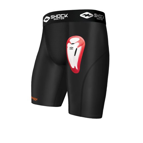 Shock Doctor Compression Shorts with Protective Bio-Flex Cup, Moisture Wicking Vented Protection, Youth Size Black