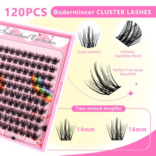 Bodermincer Lashes Clusters 10+12mm/12+14mm/14+16mm/16+18mm/10-12-14-16mm/14-16-18mm Mixed and 8-20mm to Choose Lashes Extension Kit lash Clusters Lashes Wispy Eyelash Extension （18mm)