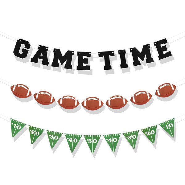 3pcs Game Time Football Banner, Football Birthday Party Decorations Football Theme Garland Sports Fantasy Football Party Decor Football Party Supplies for Party