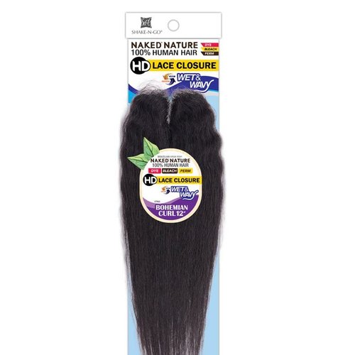 Freetress Naked Nature Human Hair Weave Wet N Wavy HD 2.25"X4" WW BOHEMIAN CURL 12" LACE CLOSURE (NATURAL)