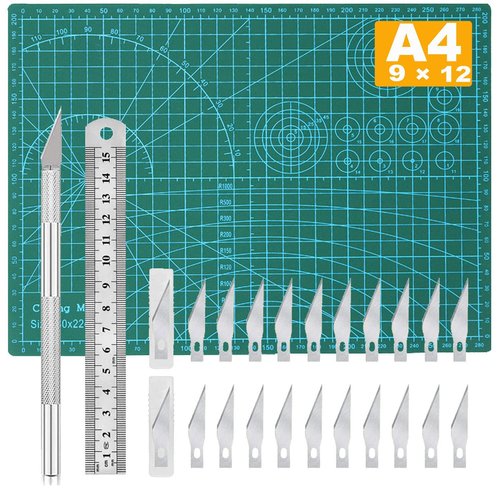 Self Healing Sewing Mat, Exacto Knife Precision Carving Craft Hobby Knife Kit for DIY Art Work Cutting, Hobby, Stencil, Scrapbooking-A4(9"x12")