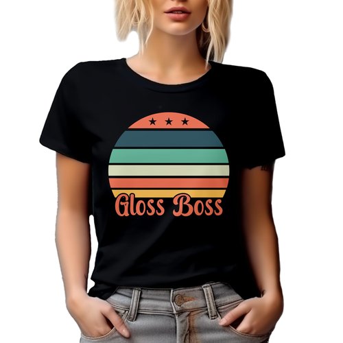 Gloss Boss, Lip Gloss Lover Term, Beauty Themed Merch Gift for Makeup Artist or Lovers, Cosmetologists & Beauticians, Black T-Shirt, Medium