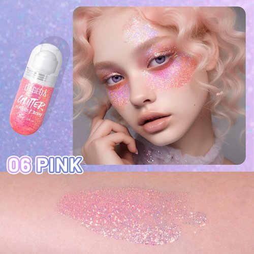 DAGEDA Body Glitter Gel, Roll-on Face Glitter for Mermaid Makeup Festival Rave Accessories, Holographic Hair Glitter Gel,Body Shimmer Halloween Makeup for Rave Party (Pink)