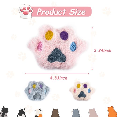 FuninCrea 3 PCS Catnip Toys, Interactive Cat Toys with Catnip Kitten Teething Chew Toys Paw Shape Plush Toys for Indoor Cats (Mixed Color)