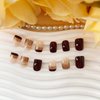 Brown Press on Nails Short Square Fake Nails with Glitter Designs Nude Brown Full Cover Glue on Nails French Acrylic Flase Nails Press ons Artificial Stick on Nails for Women Girls 24 Pcs