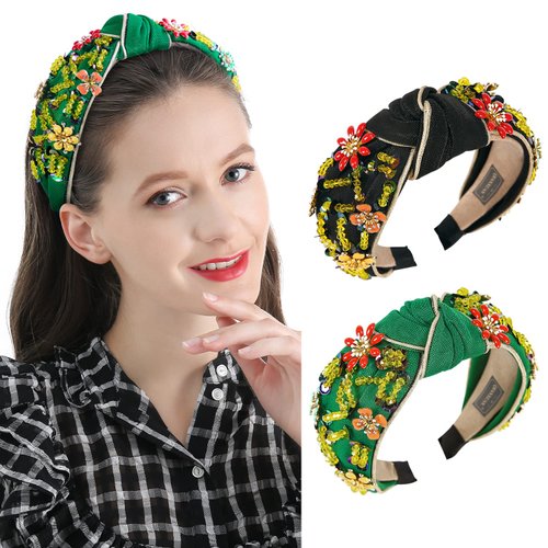 QIANXUAN Women Black Cloth Headband (Headbands-5) Solid Color Wide Headbands For Women Diamond Rhinestone Headbands For Women Top Knot Headband