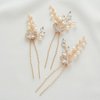 SWEETV Hair Pins, 3Pcs Bridal Hair Accessories Pearl Bride Wedding Hair Pins Leaf Bridal Head Piece Rhinestones Gold Hair Jewelry for Women and Girls