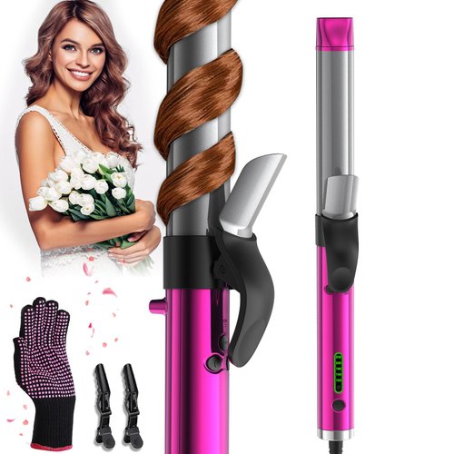 Rotating Curling Iron 1 1/4 Inch, Automatic Curling Wand Self Rotating Hair Curler with Long Barrel up to 430°F with Home Button, Dual Voltage, 30s Heat-up for Medium/Long Hair, Purple