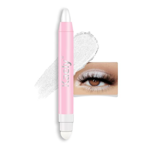 Kaely 2in1 Cream Eye Shadow Brightener Sticks for Eyes, Pencil Eyeshadow Applicator Stick Waterproof Pigmented, Eye Shadow Palette Highlighter Makeup, sombras para ojos, 01 Pearl White