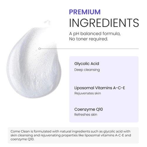 NOVA DERM INSTITUTE COME CLEAN Glycolic Salicylic acid Face Wash Exfoliating Daily Skin Care Face Wash Cleanses without Drying Acne Face Wash - pH Balanced Face Cleanser- No Toner Required