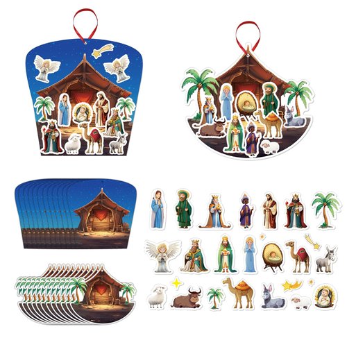 WhatSign Make a Nativity Scene Stickers - 24Pcs DIY Nativity Crafts for Kids Religious Craft Kits Christmas Tree Decor for Classroom Activities Holy Night Party Game Favor Jesus Birth