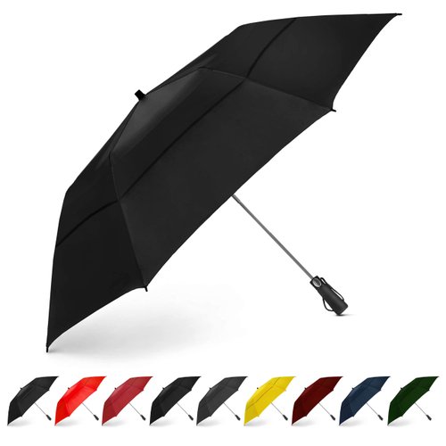 EEZ-Y Golf Umbrella - 58 Inch Windproof Rain Umbrellas w/Double Canopy - Compact, Portable & Break Resistant for Travel – Black