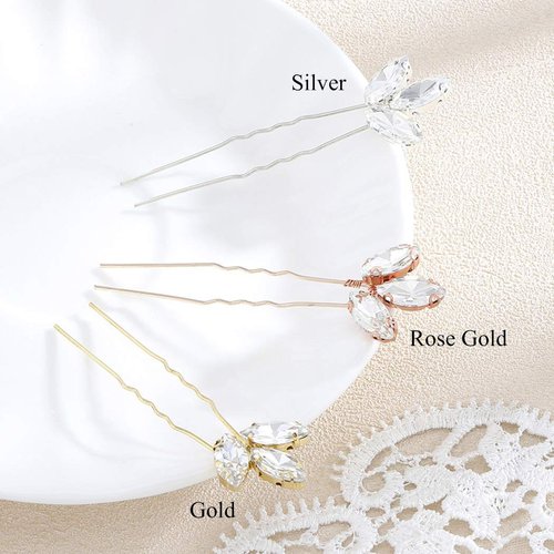 Jakawin Bride Wedding Hair Pins Crystal Hair Piece Rhinestone Bridal Hair Accessories for Women (Pack of 5) HP068 (Rose Gold)