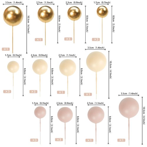 24 PCS Colorful Balls Cupake Toppers Mini Balloon Cake Toppers DIY Foam Ball Cake Insert Decoration for Wedding Anniversary Baby Shower Birthday Party Decorations Supplies Light Brown Khaki Gold