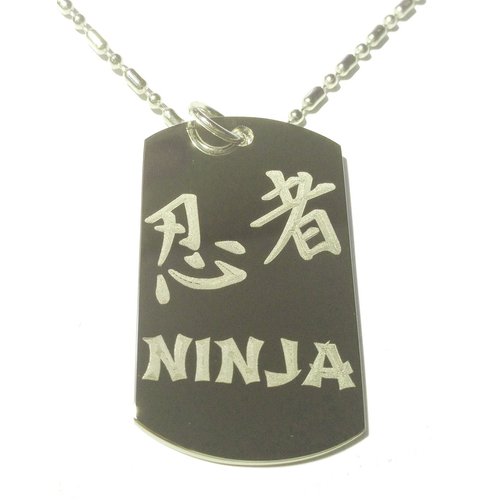 Ninja Warrior Kanji Japanese Character Logo Symbol - Military Dog Tag, Luggage Tag Metal Chain Necklace