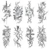 Oottati 8 Sheets Arm Waterproof Temporary Tattoos Black Sword Thorns Flower Rose Cross