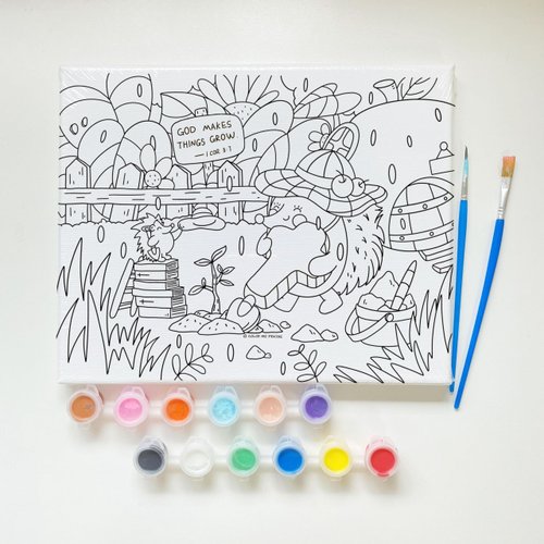 COLOR ME PRAISE Pre-Drawn Canvas Painting Kit with Brushes, Pallet, 12 Acrylic Colors, Bible Verse Coloring Project, Christian Gifts, Homeschool Activities for Kids, 8x10, Pack of 2