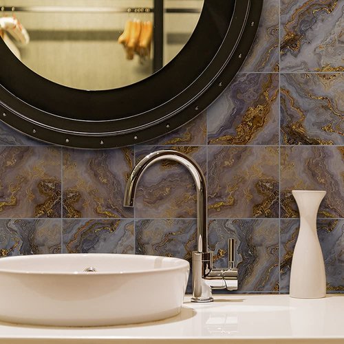 funlife 50Pcs Peel and Stick Kitchen Backsplash, Self-Adhesive Waterproof Tile Stickers, Retro Wall Decals for Home Bathroom Laundry Room Decor, 5.9"x5.9" Brown Marble