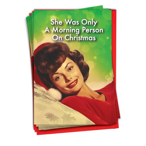 NobleWorks 12 Funny Christmas Cards w/5 x 7 Inch Envelopes (1 Design, 12 Each) - Morning Person C10750XSG-B12x1