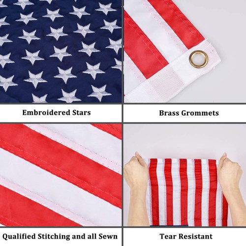 Universal Boat Flag Marine 16"x24" with 4 Boat Flag Pole Kits USA Flag with 50 Embroidered Stars American Boat Flag