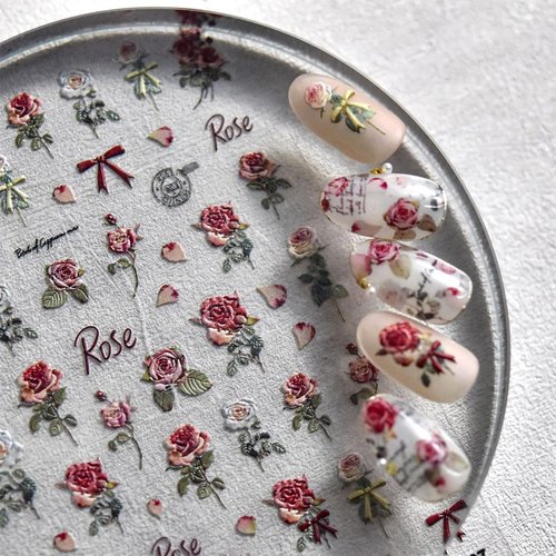 Retro Flower Nail Art Stickers 5D Embossed Luxury Nail Decals Spring Rose Flower Nails Design White Flowers Nail Stickers Designer Nail Art Supplies Manicure Decoration Accessories for Women, 3Sheets