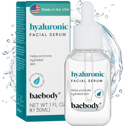 Baebody Critically Acclaimed Hyaluronic Acid Serum for Face, Anti Aging Hyaluronic Acid Face Serum with Vit E & Jojoba Oil, Plumping & Hydrating Serum, 1 Oz