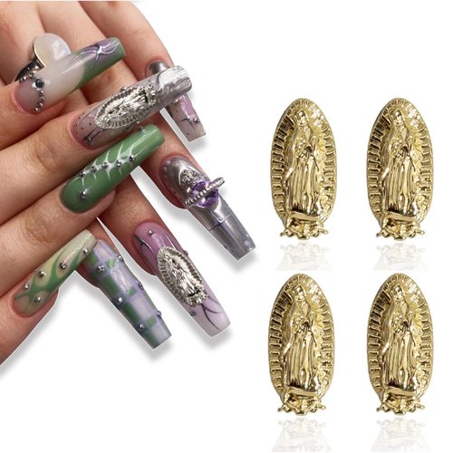 20PCS 3D Embossed Virgin Mary Nail Charms, Virgen De Guadalupe Diamonds Nail Art Charms, Nail Art Accessories for DIY Nail Art Design Nail Art Decoration and Jewelry Making for Women Colorful