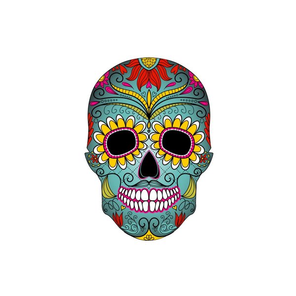 Sugar Skull Colorful Birthday Edible Cake/Cupcake Topper for 1/4 sheet cake